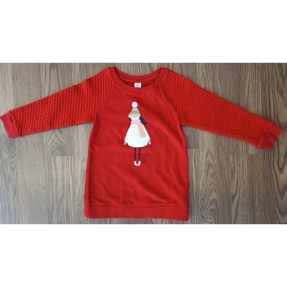 baby Gap Quilted Texture Red Long Sleeve Holiday Sweatshirt Dress - Size 5